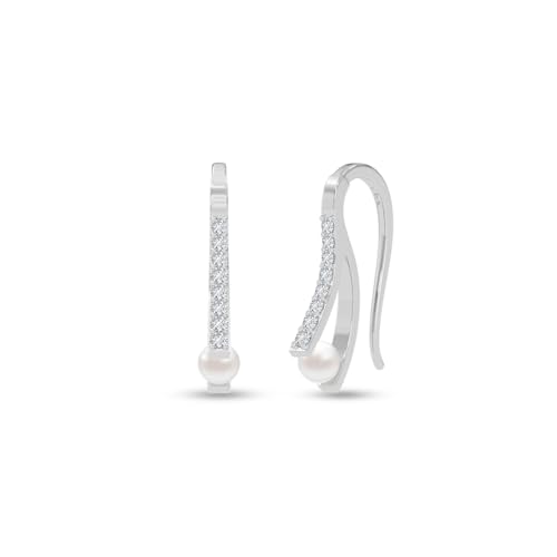 Image of CLARA 925 Sterling Silver Pearl Earrings Gift for Women & Girls | Swiss Zirconia | Screw Back | Minimal Daily Wear | Platinum Plated