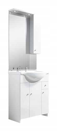 .Deftrans Domodomo Badschrank mit Waschbecken und Spiegel weiß 105 cm,...