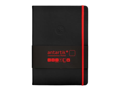 Antartik CUADERNO CON GOMILLA NOTES TAPA DURA A5 HOJAS LISAS NEGRO Y ROJO 100 HOJAS 80 GR FSC