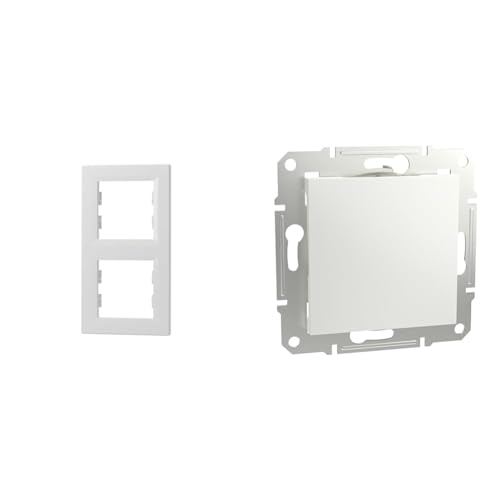Schneider Electric Asfora EPH5810221D 2-Fach Rahmen für Schalter und Steckdose, Vertikal, weiß & Asfora EPH5670121D Blindabdeckung, Abdeckplatte, ABS, Weiß