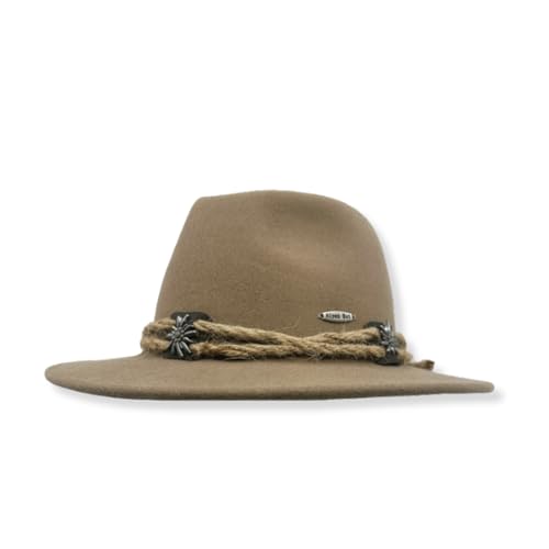 Image of German Oktoberfest Hat - 100% Wool Alpine Tyrolean Fedora with Edelweiss Pin & Rope - Charcoal Bavarian Hat for Men & Women