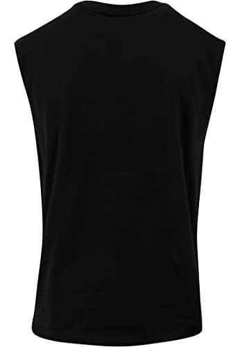 Urban Classics Men's Sleeveless T-Shirt Workout Vest with Round Neckline and Rolled Hems, Loose Tank Top, 100% Jersey Cotton, Black, Size: Small