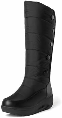 Myallfeet Womens Winter Warm Thick Sole High Tube Snow Boots Waterproof And Comfortable Fur Lining Warm Winter Boots Wedge Boots With Assist Support