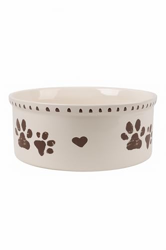 Woofinpets Ceramic Dog Bowl 55oz Heavy Duty Pet Food and Water Bowl for Medium Large Dogs Non Slip Weighted Dog Dish with Paw Print and Heart Design Easy to Clean
