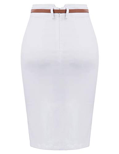 Image of Kate Kasin Women Pencil High Waist Knee Length Bodycon Skirt with Belt