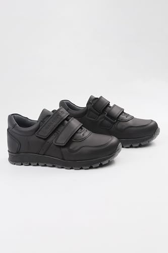 Image of SIRRI Boys Black Leather School Shoes, Formal Smart Back to School Trainers