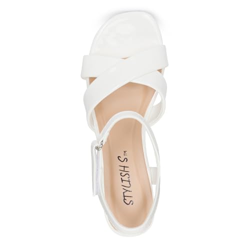Image of STYLISH S KHLOE-K Little Girls Round Open Toe Criss Cross Ankle Hook and Loop Strap Low Block Heel Dress Sandals