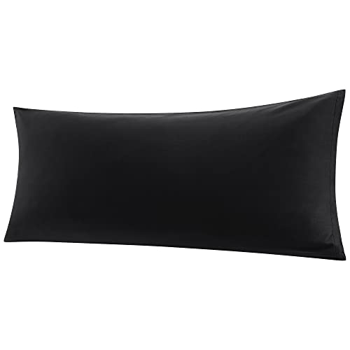 PiccoCasa Bolster Pillow Case Egyptian Cotton Body Pillow Cover 300 Thread Count Soft and Breathable Long Pillowcase with Zipper Closure Black 20"x55" (4ft 6in)