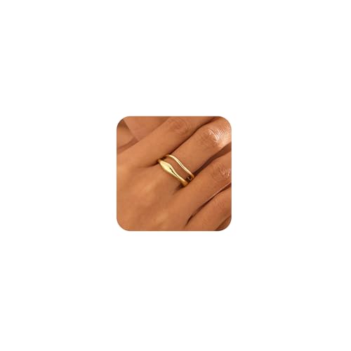 Gold Rings for Women,Dainty Ring Set 14K Gold Plated Thumb Rings Non Tarnish Chunky Size 6-10 Gold Jewelry Gifts for Women