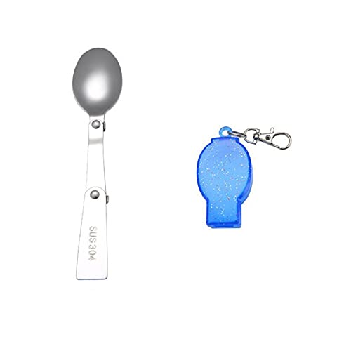 MAJFK Outdoor Faltbarer Löffel Gabel Edelstahl Travel Camping Utensil Picknick Besteck Faltbarer Löffel Leichtes Besteck mit Aufbewahrungstaschen,Blau + Löffel Cover
