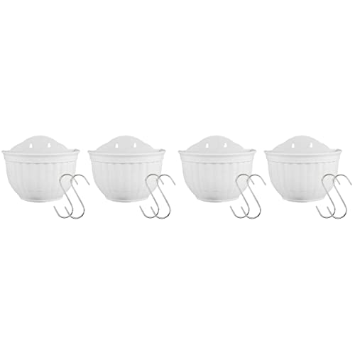 Yardwe 4Pcs White Flower Flowerpot Half Hanger For Orchid Wall Pot Pots Red Garden Flowerpots Outdoor S Home Plastic Mounted Round Wall-Mounted Hanging Planter Vertical Semi- #TOP22