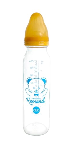dBb Remond Biberon Regular Air 240 ml de vidrio - Chupete NN - Recién nacido - Anticólico de silicona - Flujo regular - 1ª edad, 0 a 4 meses - Fabricación francesa - Amarillo mostaza