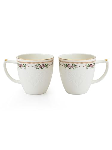Image of Clay Craft Fine Ceramic Satin Impression Gold Printed Tea /Coffee Set of 6-200 ml Each (1408), Tea Cup Set of 6, Mugs for Coffee, Cups Set of 6, Mug Set, Ideal for Gifting, Perfect for Home and Office