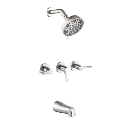 3 Handles Shower Faucet Set with Tub Spout Bathtub Shower Faucets Combo Set Shower System Complete...
