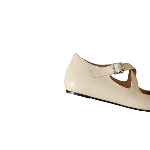 TinaCus Handmade Women's Genuine Leather Square Toe Cross Strap Buckle Dress Mary Jane Flats4