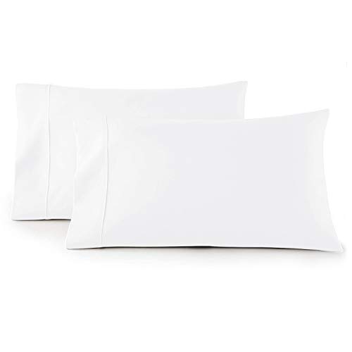 400 Thread Count 100% Cotton Bright White King Pillowcase Size Sateen Weave King Pillowcase Set Highly Breathable, Easy Care, Premium Soft Silky,Oeko Tex Certified