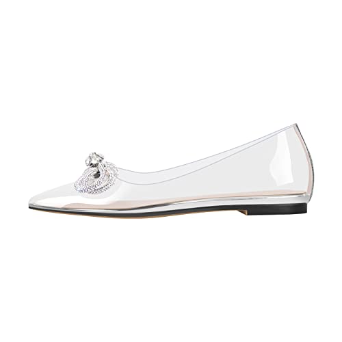 Women's Flats with Rhinestone Bow Pointed Toe Flats for Women Clear Flat