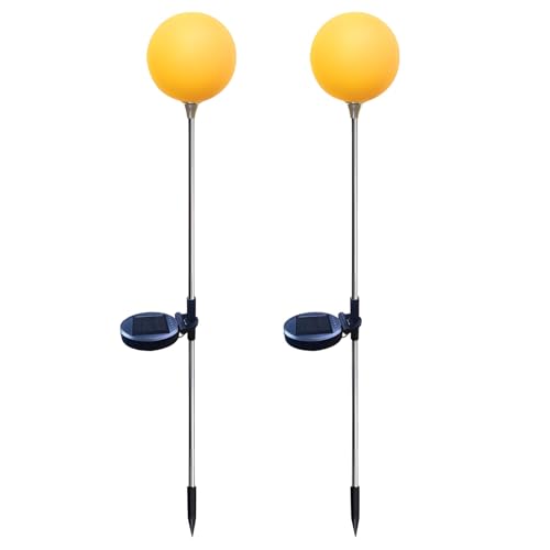 Bosreroy 2 luci solari per esterni con sfera impermeabile, picchetto da terra e LED giallo, decorazione da giardino