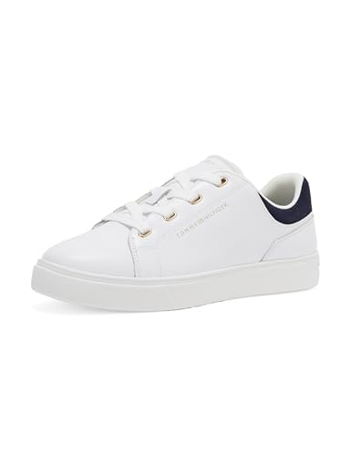 Tommy Hilfiger Damen Cupsole Sneaker Casual aus Leder, Weiß (White/Space Blue), 40
