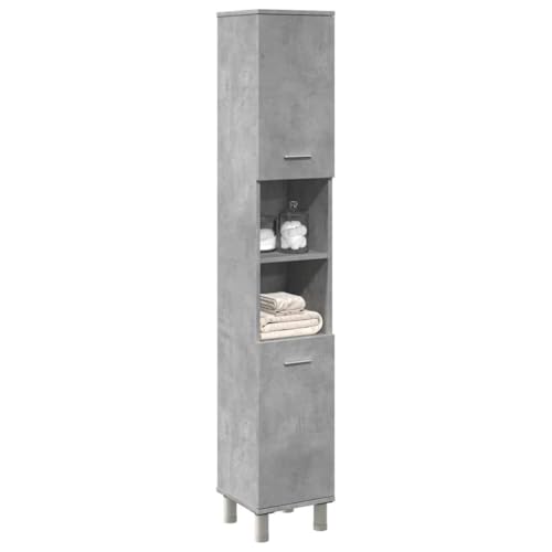 WRJENFSC Armario de baño gris hormigón, 30 x 30 x 179 cm, armario alto de madera con puerta flexible y capacidad de carga de 60 kg, diseño moderno para baño pequeño, pasillo y cocina