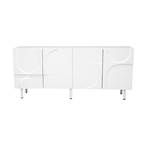 Aparador blanco de 160 cm, armario multiusos geométrico y mueble de salón 7