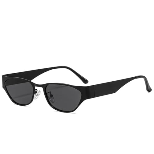 Lunettes de soleil œil de chat en métal fin, design élégant noir et gris