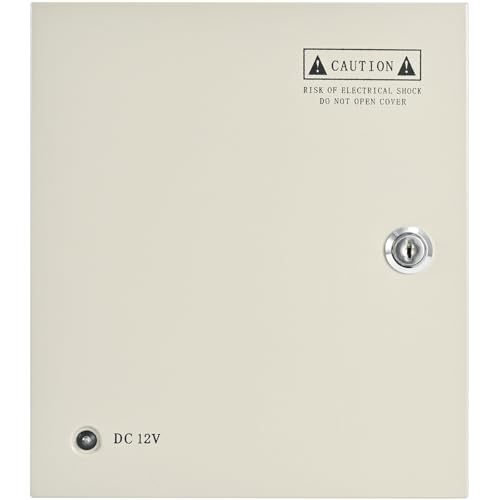 CCTV Power Supply Box 9 Channel 12V 10A, Lockable Metal Power Distribution with Resettable Fuse for Security Cameras DVRs (9 Channel/(12V/10A))