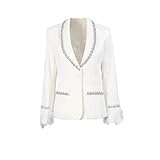 Photo Gallery ownwfeat blazer elegante da donna con risvolti impreziositi e polsini con piume, colletto rovesciato, giacca a maniche lunghe con bottone singolo, bianco, l Photo Gallery ownwfeat blazer elegante da donna con risvolti impreziositi e polsini con piume, colletto rovesciato, giacca a maniche lunghe con bottone singolo, bianco, l