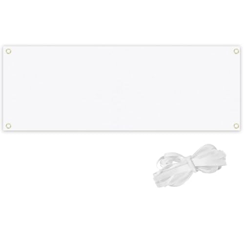 Blank Banner 6 x 2ft Paintable Large Blank Plain Banner White Solid Color Flag Banners with 6m Rope for Party DIY Decoration