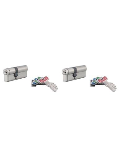 THIRARD - Cylindres de Serrure Double Entrée Haute Sécurité - Laiton Nickelé - Anti-Perçage - 8 Goupilles - Ø 30 x 40 mm - Gris - Lot de 2-4 Clés...