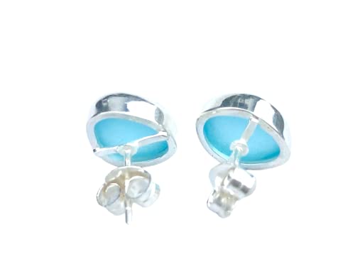 Sea Stamped Sky Blue Sea Glass Stud Earrings-Sterling Silver Bezel Beach Glass Earrings-Mermaid Earrings For Women-Ocean Earrings-Gift For Beach Lovers #TOP4