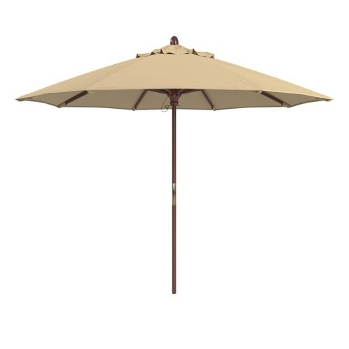 California Umbrella 9' Premium Commercial Hardwood Patio Umbrella, Manual Lift