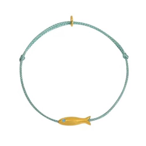 hejhncii Vintage Gold Fish Charm Bracelet Simple Braided Bracelets Handmade Blue Silk Thread Woven Bracelet Wristband Jewelry