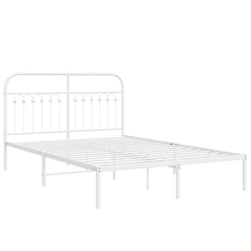 vidaXL Giroletto con Testiera Metallo Bianco 135x190 cm, giroletto con testiera, Struttura Letto, Telaio Letto, giroletto con Testata, Base Letto