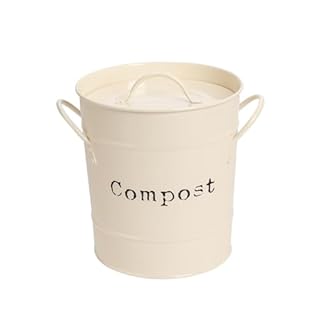Harbour Housewares Vintage Kitchen Compost Bin - 3.2L - Cream - Steel Indoor Countertop Food Waste Caddy Compost Container with Handles & Removable Inner Liner - Rustic Style Countertop Bin