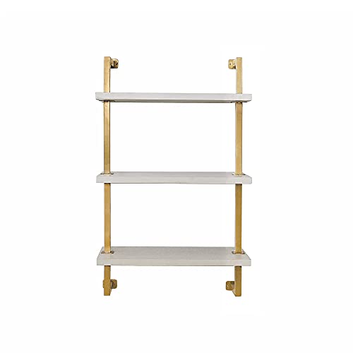 Nathan James Theo 3-Shelf Small Bookcase, Floating Wall Mount Bookshelf With Wood And Industrial Pipe/Metal Frame, White/Brass Gold #TOP7