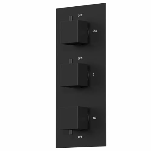 Architeckt® Thermostatic Bathroom Shower Mixer Valve Concealed Triple Outlet Wall Mounted Square Controls Diverter Modern, Matt Black