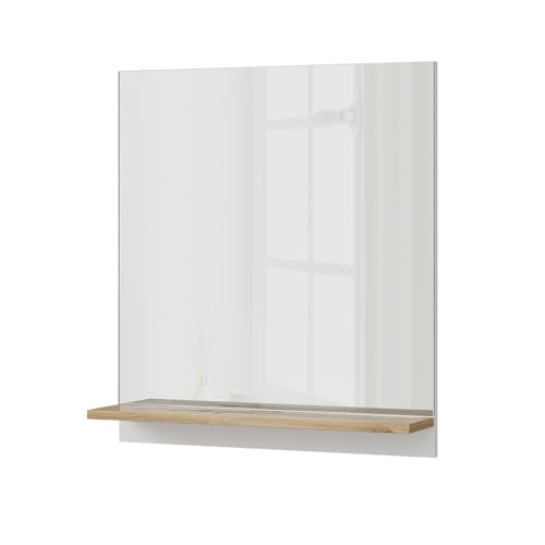 Vicco specchio contenitore bagno Marelle, Bianco/Rovere artigianale, 60 x 67 cm con ripiano