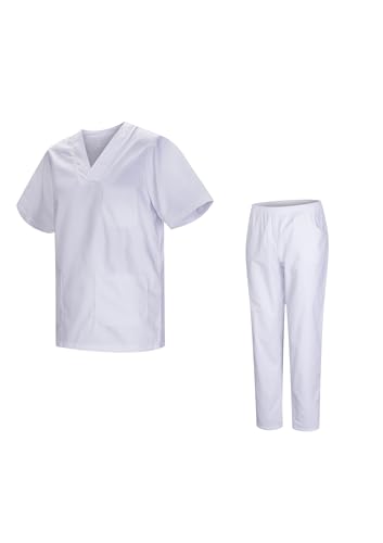 Victory KAIXUAN - Uniforme Sanitaria DE MÉDICO Enfermera Limpieza HOSTELERÍA - Pijama Sanitario Unisex – Casaca Y PANTALÓN SANITARIO Conjunto – Serie 817&8312 (Blanco, S)