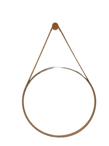 Espelho Decorativo Redondo 40cm Adnet C/Alça Couro Ecológico + 5 ...