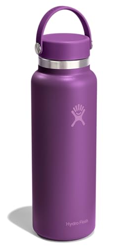 Image of Hydro Flask Water Bottle - Insulated Stainless Steel - Wide Mouth Flex Lid, Non Spill, Leakproof and Refillable in 40 Oz Beachplum Purple