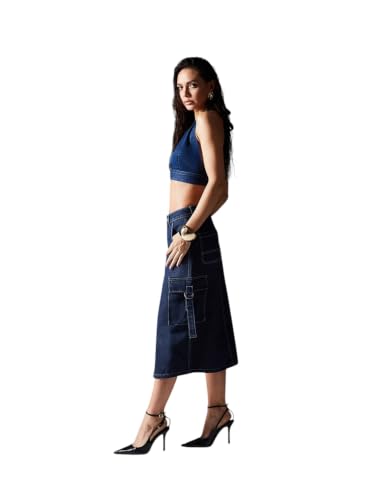 Image of Miss Chase Women's Regular High Rise Above Knee Stretchable Denim Skirt