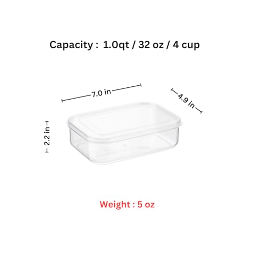 Lustroware 6 Set, Micro Clear 1.0 qt Kitchen Pantry Food Storage Container Set with Lid, Shatterproof, BPA Free, Dishwasher, Microwave Safe Canister, Fridge Refrigerator Organizer, Made in Japan