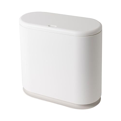 【簡易防臭】 ゴミ箱 10L スリム 蓋付き ワンタッチ開閉 プッシュ式 台座付き 転倒防止 二重構造 切り口付 2分別可 持ち手付 分別 スリム 中身が見えないゴミ箱 袋が見えない ダストボックス 防臭 キッチン トイレ リビング 洗面所 おむつ 生ごみ ペット 34×32×16cm ホワイト [SUNGRAN]