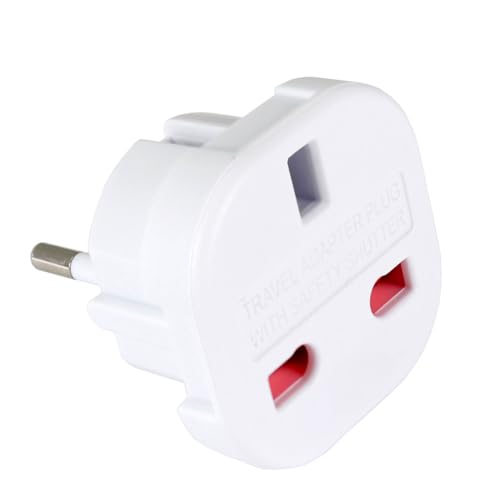 OcioDual Adaptador Enchufe UK, Adaptador Enchufe UK a Europeo, Plug Adapter, Convertidor de 3-Pin Inglaterra a 2-Pin Europeo con Seguridad para Niños, Blanco