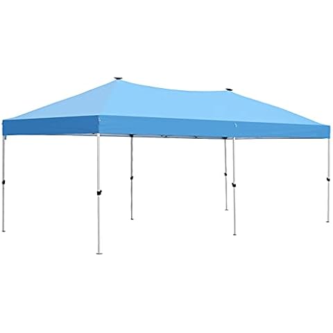 LEISURELIFE 10x20ft Ez Pop Up Canopy Tent with Remoteable Solar Light Adjustable Height Party Tent Canopy Blue Cover