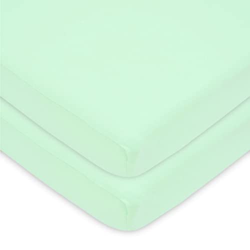 Image of American Baby Company 2 Pack 100% Natural Cotton Fitted Mini Crib Sheets 38 inch x 24 inch - Soft & Breathable Small Nesting Portable Sheets, Fits Pack N Play Mattresses, Mint, for Boys & Girls