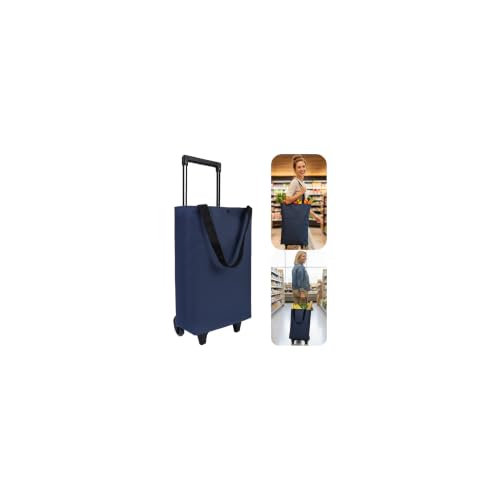 Image of Rolling Shopping Bag, Small Collapsible Shopping Cart with Wheels(Blue)