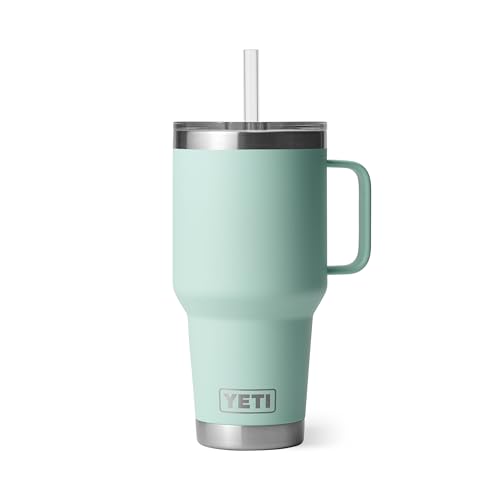 YETI Rambler 35 oz Tumbler with Handle and Straw Lid, Travel Mug Water Tumbler, Vacuum Insulated Cup with Handle, Stainless Steel, Seafoam