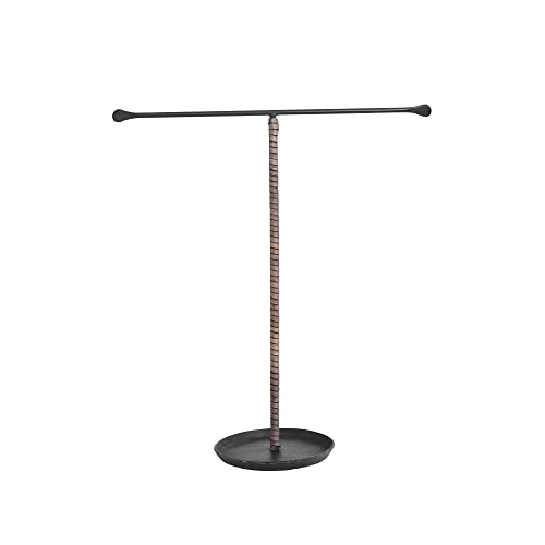 Creative Co-Op Modern Metal and Leather, Black Jewelry Stand